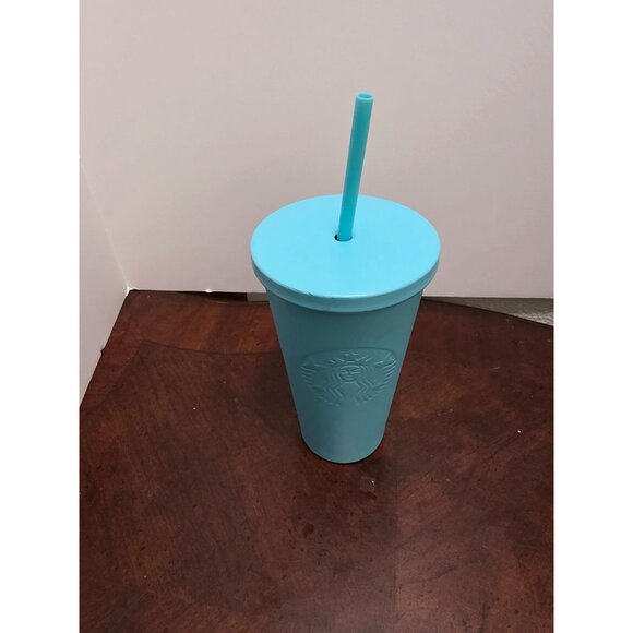 Starbucks 16 Oz Light Blue Cold Cup Tumbler With Lid & Straw - Picture 2 of 7